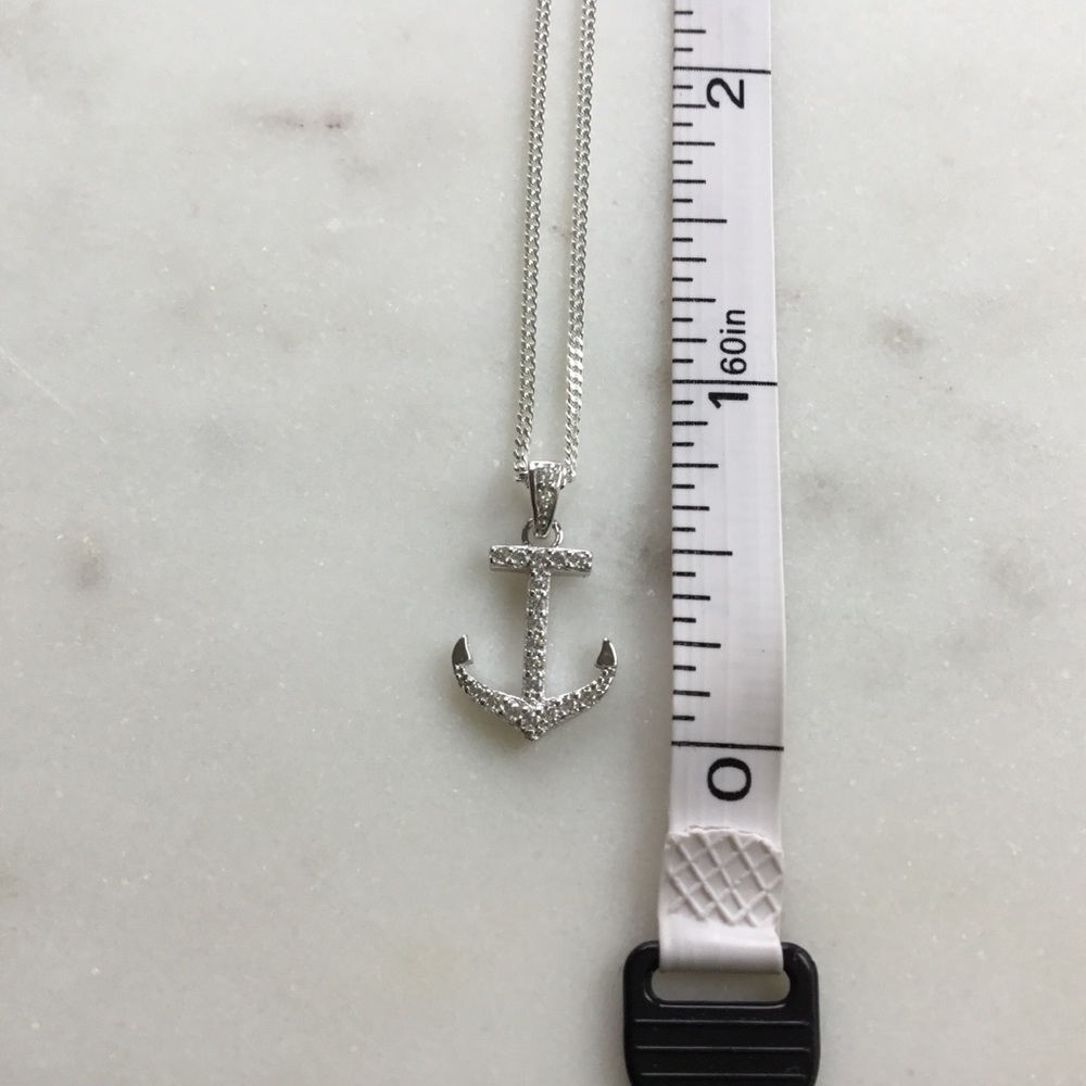 Sterling Silver Cz Anchor Necklace - Picture 3 of 15